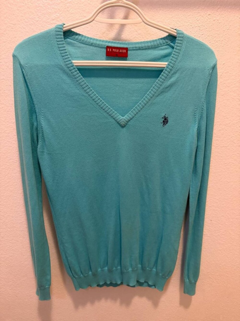 U.S. Polo Assn. Turquoise V-Neck Long Sleeve Knit Sweater Size M